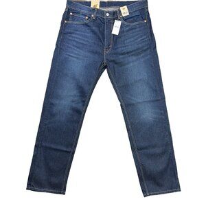Levis 505 Jeans Mens 38x32 Regular Fit Straight Leg Dark Blue Wash Stretch Denim